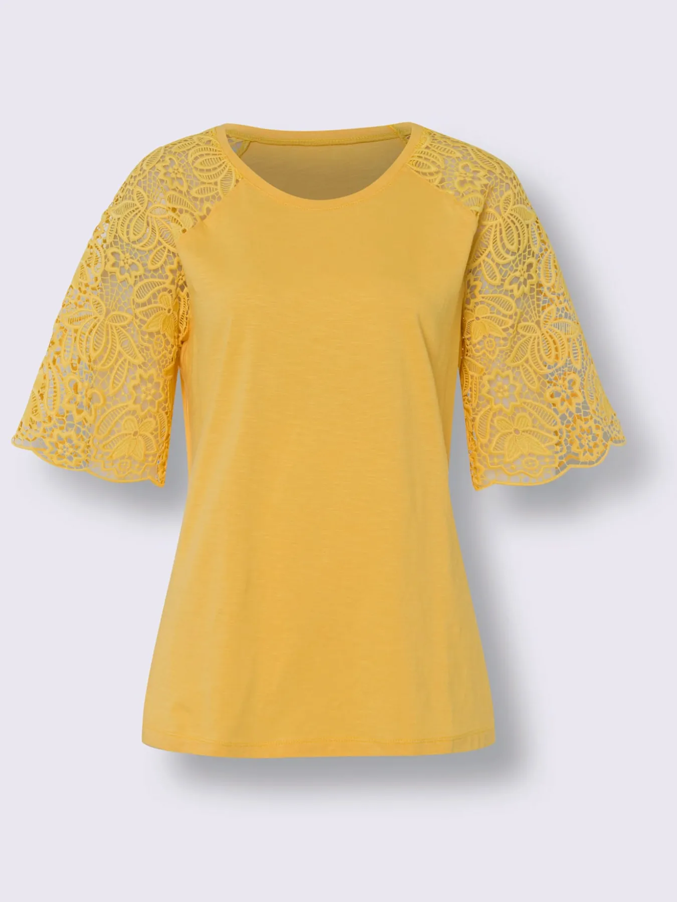 T-shirt à encolure ronde manches en dentelle