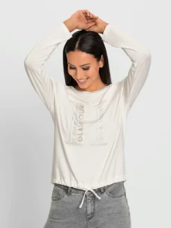 T-shirt à encolure ronde petites pierres brillantes fantaisie
