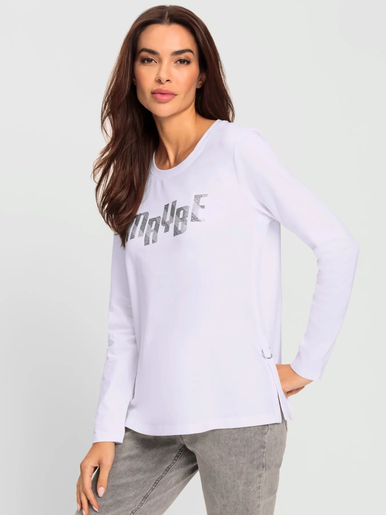 T-shirt à encolure ronde petites pierres brillantes fantaisie