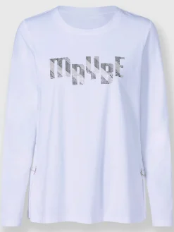 T-shirt à encolure ronde petites pierres brillantes fantaisie