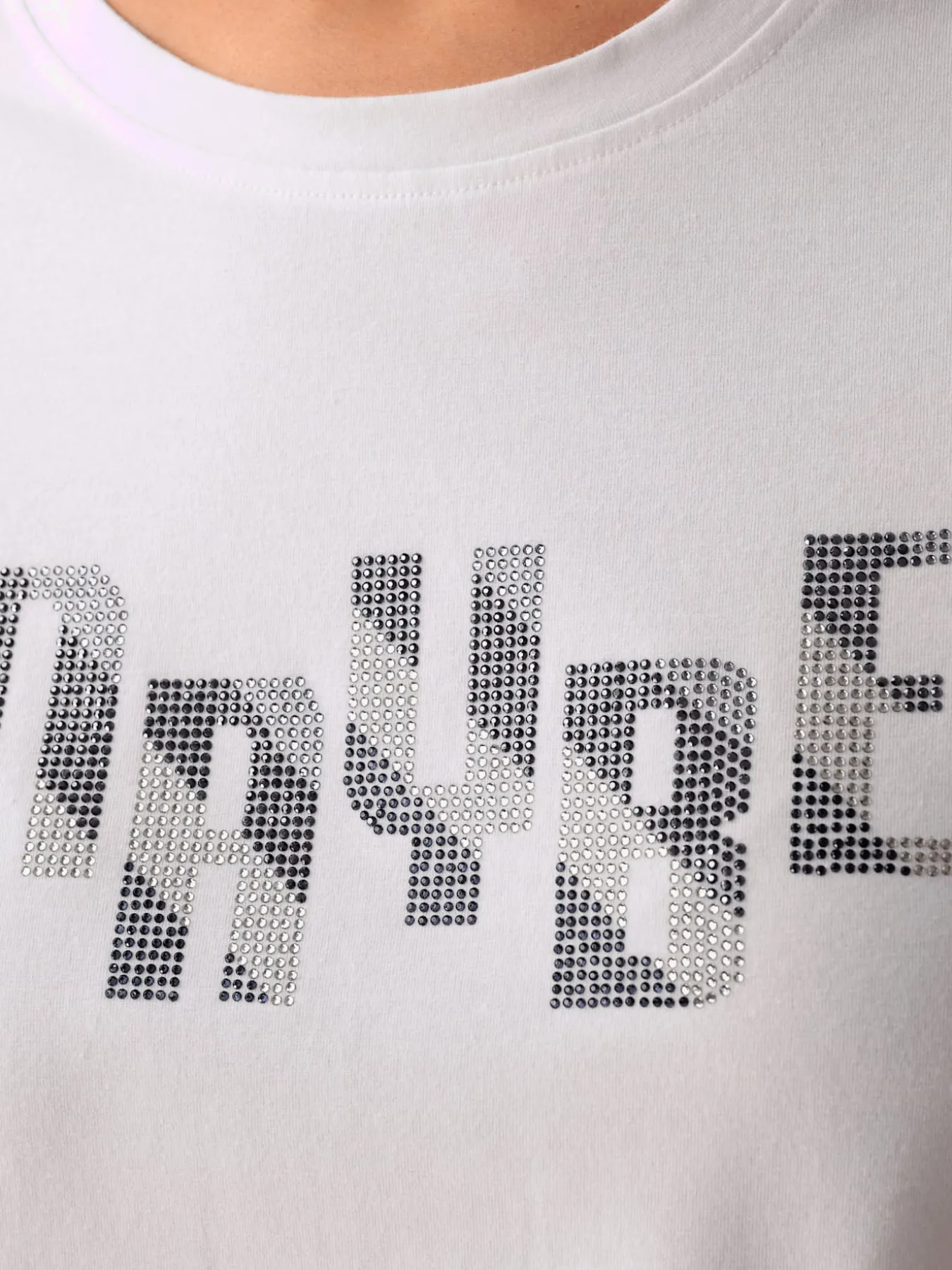 T-shirt à encolure ronde petites pierres brillantes fantaisie