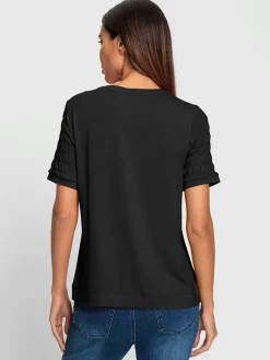 T-shirt à encolure ronde superbes parties smockées