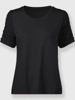 T-shirt à encolure ronde superbes parties smockées