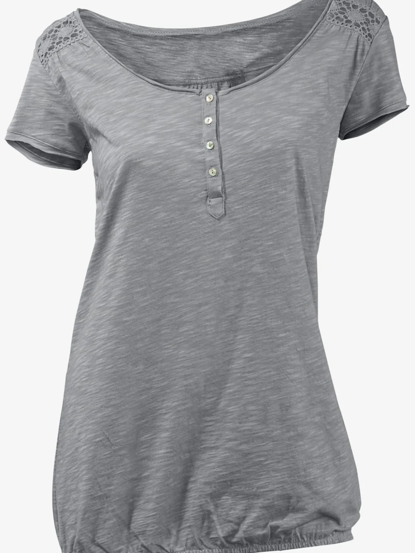 T-shirt à encolure ronde superbes détails en dentelle et boutons brillants