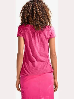 T-shirt à encolure ronde superbes détails en dentelle et boutons brillants