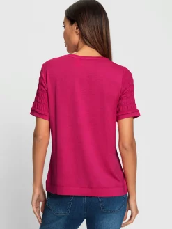 T-shirt à encolure ronde superbes parties smockées