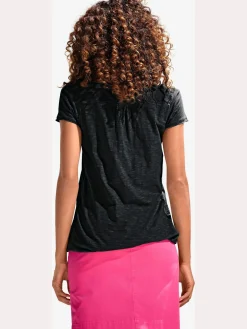 T-shirt à encolure ronde superbes détails en dentelle et boutons brillants