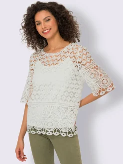 T-shirt à encolure ronde superbes finitions en dentelle