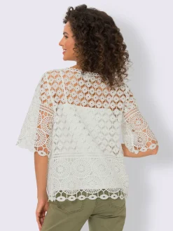 T-shirt à encolure ronde superbes finitions en dentelle