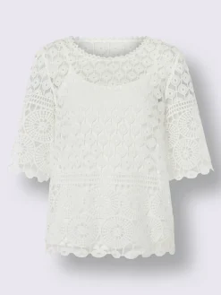 T-shirt à encolure ronde superbes finitions en dentelle