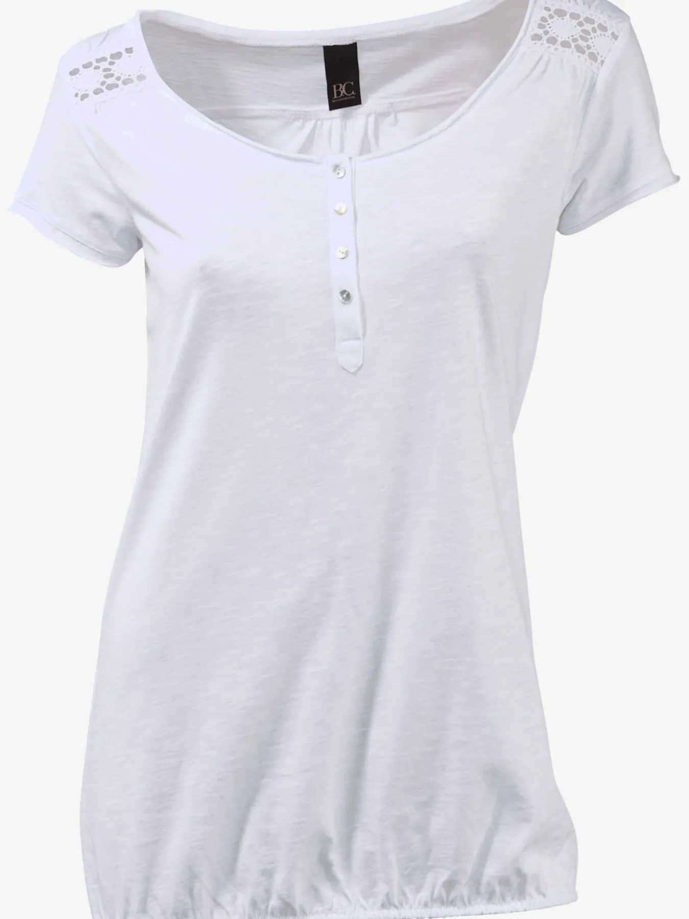 T-shirt à encolure ronde superbes détails en dentelle et boutons brillants