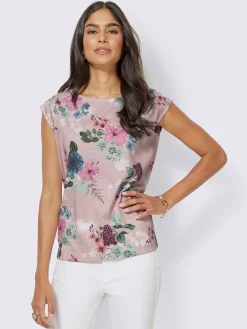T-shirt à fleurs en mélange de fibres naturelles