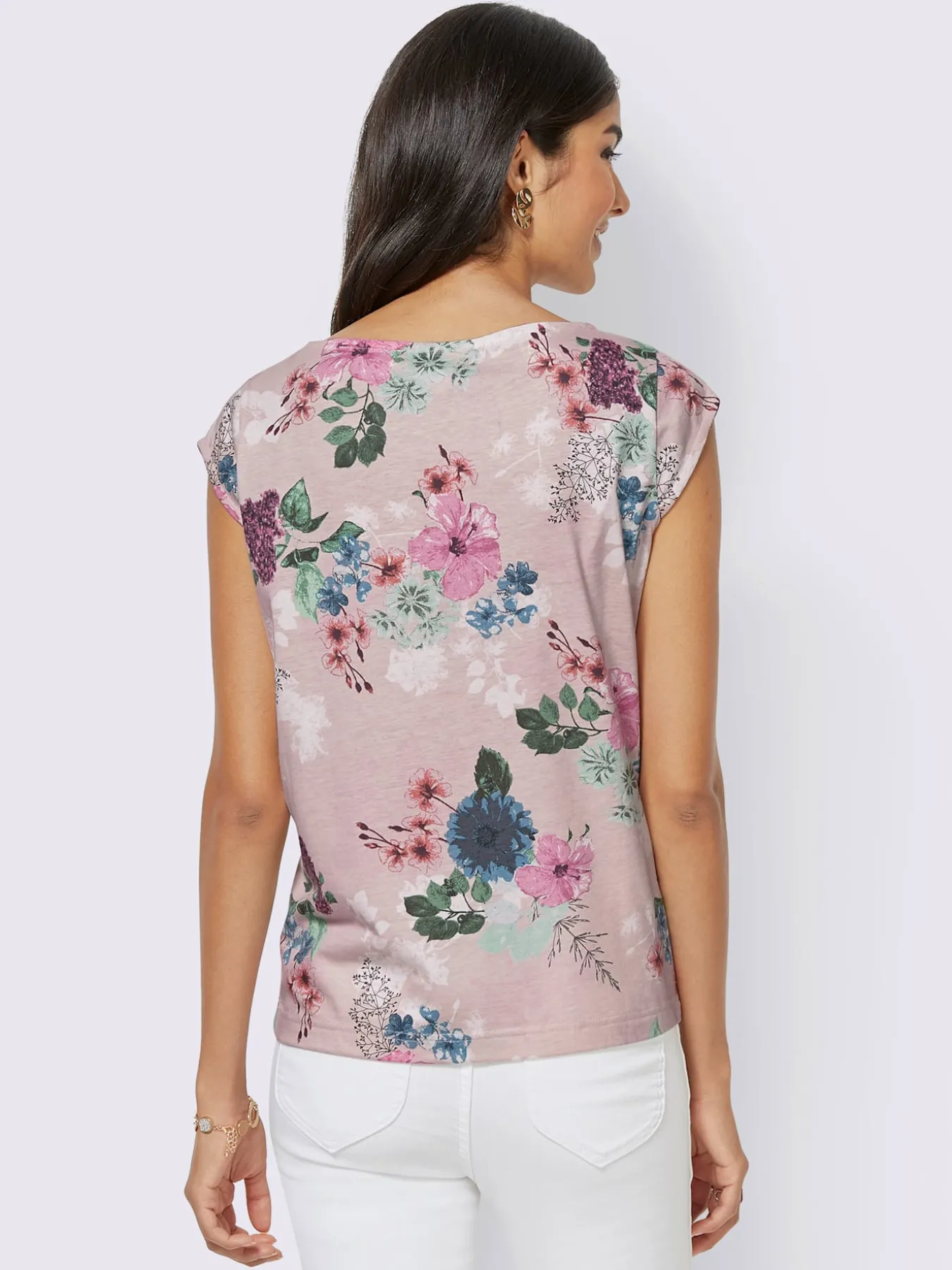 T-shirt à fleurs en mélange de fibres naturelles