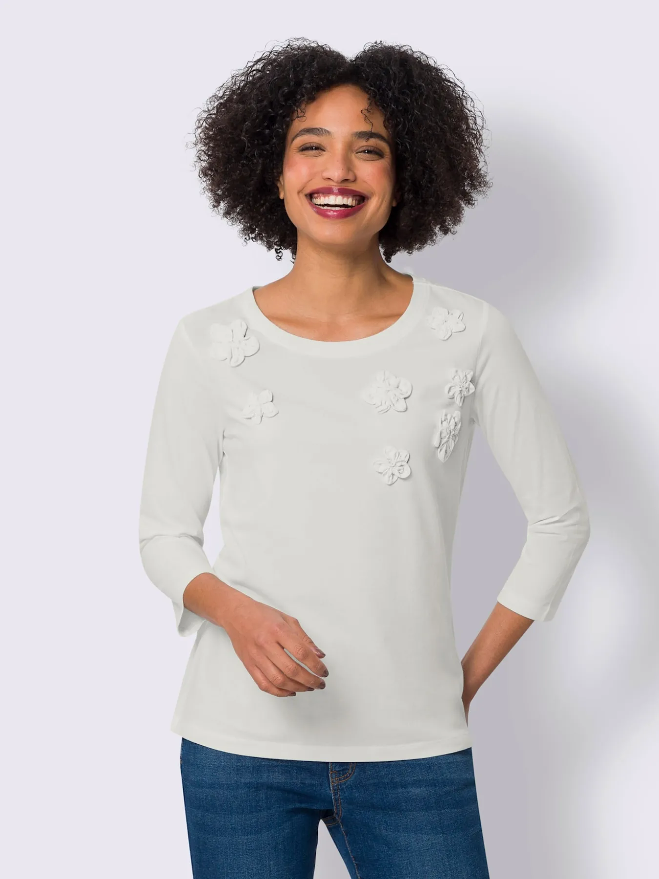 T-shirt à manches 3/4 applications florales