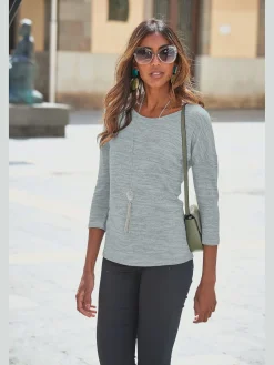 T-shirt à manches 3/4 aspect chiné tendance