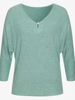 T-shirt à manches 3/4 bouton brillant à strass au niveau de l'encolure