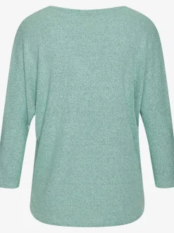 T-shirt à manches 3/4 bouton brillant à strass au niveau de l'encolure