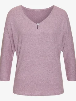 T-shirt à manches 3/4 bouton brillant à strass au niveau de l'encolure