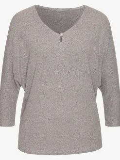 T-shirt à manches 3/4 bouton brillant à strass au niveau de l'encolure