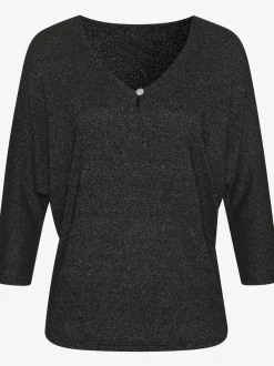 T-shirt à manches 3/4 bouton brillant à strass au niveau de l'encolure