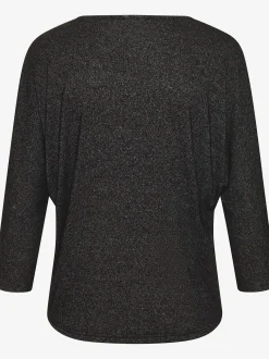 T-shirt à manches 3/4 bouton brillant à strass au niveau de l'encolure