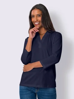 T-shirt à manches 3/4 col polo avec encolure en v
