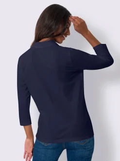 T-shirt à manches 3/4 col polo avec encolure en v
