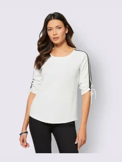 T-shirt à manches 3/4 crêpe et jersey
