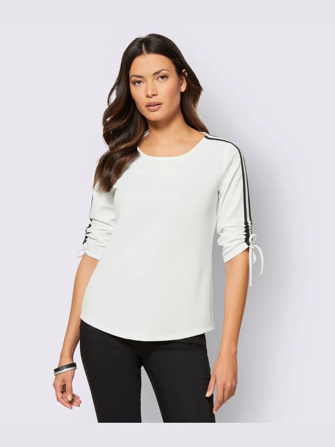 T-shirt à manches 3/4 crêpe et jersey