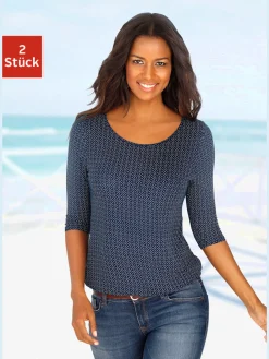 T-shirt à manches 3/4 découpe tendance dans le cou