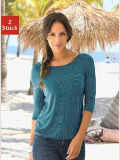 T-shirt à manches 3/4 découpe tendance dans le cou