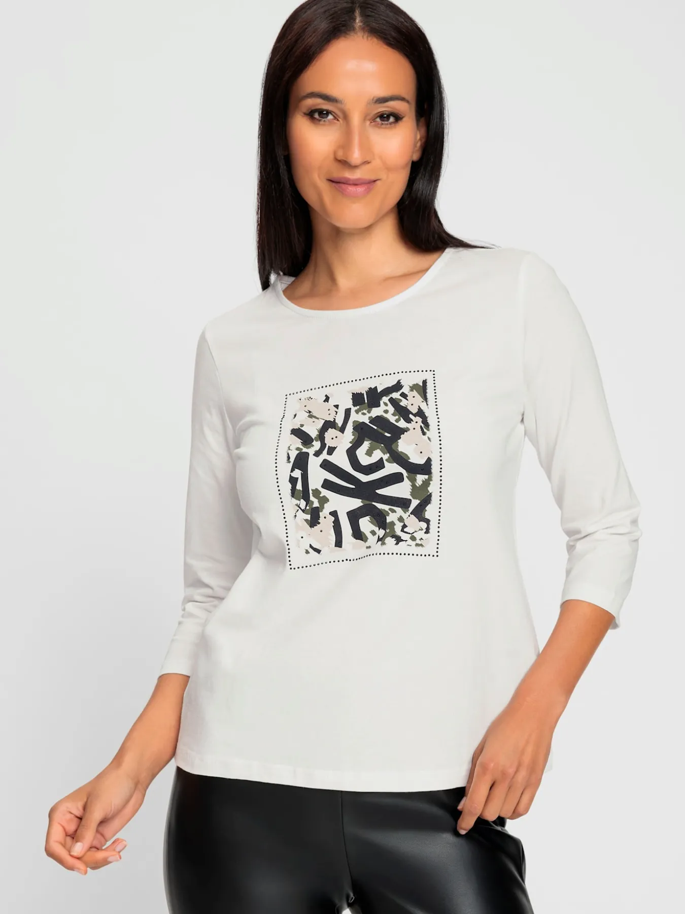T-shirt à manches 3/4 imprimé avec pierres brillantes fantaisie