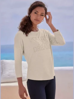 T-shirt à manches 3/4 inscription de qualité en strass « follow your dreams »
