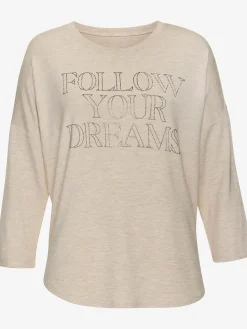 T-shirt à manches 3/4 inscription de qualité en strass « follow your dreams »