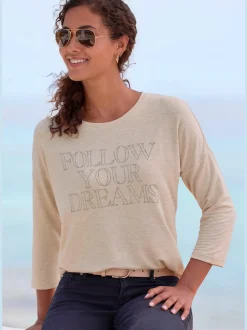 T-shirt à manches 3/4 inscription de qualité en strass « follow your dreams »