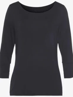 T-shirt à manches 3/4 manchettes tendance et boutons dorés aux finitions