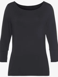 T-shirt à manches 3/4 manchettes tendance et boutons dorés aux finitions