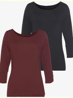 T-shirt à manches 3/4 manchettes tendance et boutons dorés aux finitions