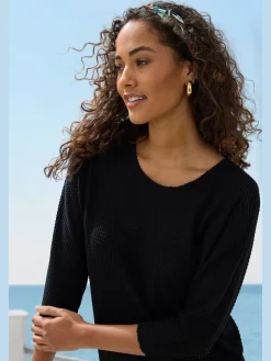 T-shirt à manches 3/4 matière gaufrée légèrement transparente