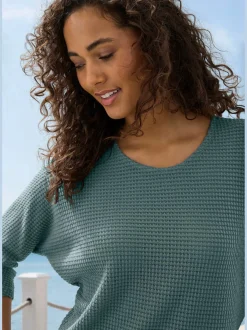 T-shirt à manches 3/4 matière gaufrée légèrement transparente