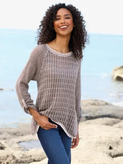 T-shirt à manches 3/4 mélange de matières tendance