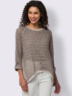 T-shirt à manches 3/4 mélange de matières tendance