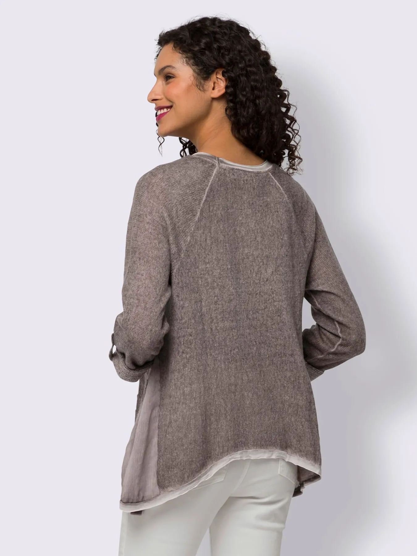 T-shirt à manches 3/4 mélange de matières tendance