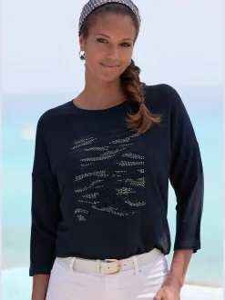 T-shirt à manches 3/4 motif en strass de qualité