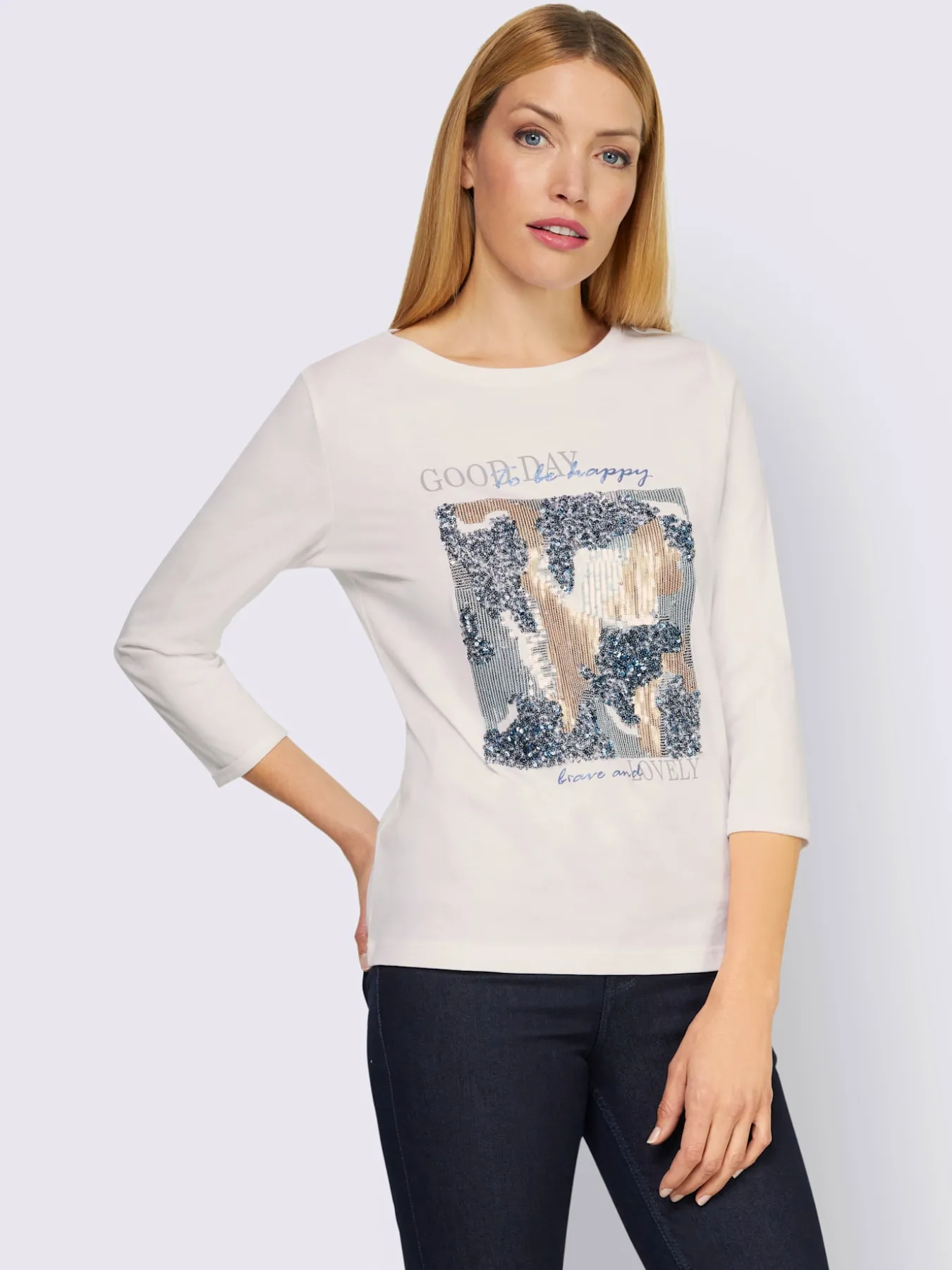 T-shirt à manches 3/4 orné de paillettes brillantes