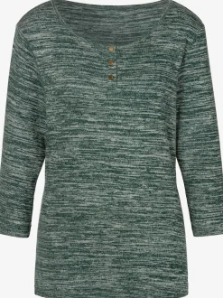 T-shirt à manches 3/4 patte de boutonnage courte avec boutons dorés