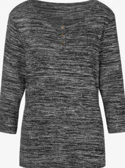 T-shirt à manches 3/4 patte de boutonnage courte avec boutons dorés