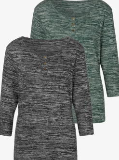 T-shirt à manches 3/4 patte de boutonnage courte avec boutons dorés