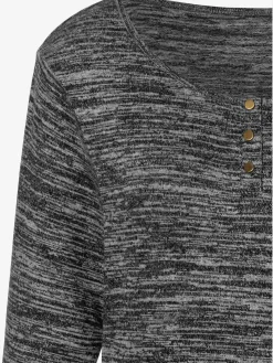 T-shirt à manches 3/4 patte de boutonnage courte avec boutons dorés