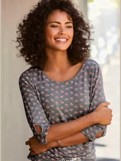 T-shirt à manches 3/4 petit nœud et découpe à la finition des manches